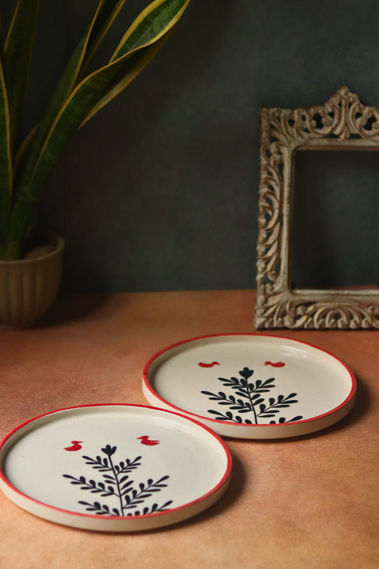 Two handmade ceramic platters