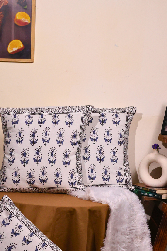Hand printed motif cushion cover