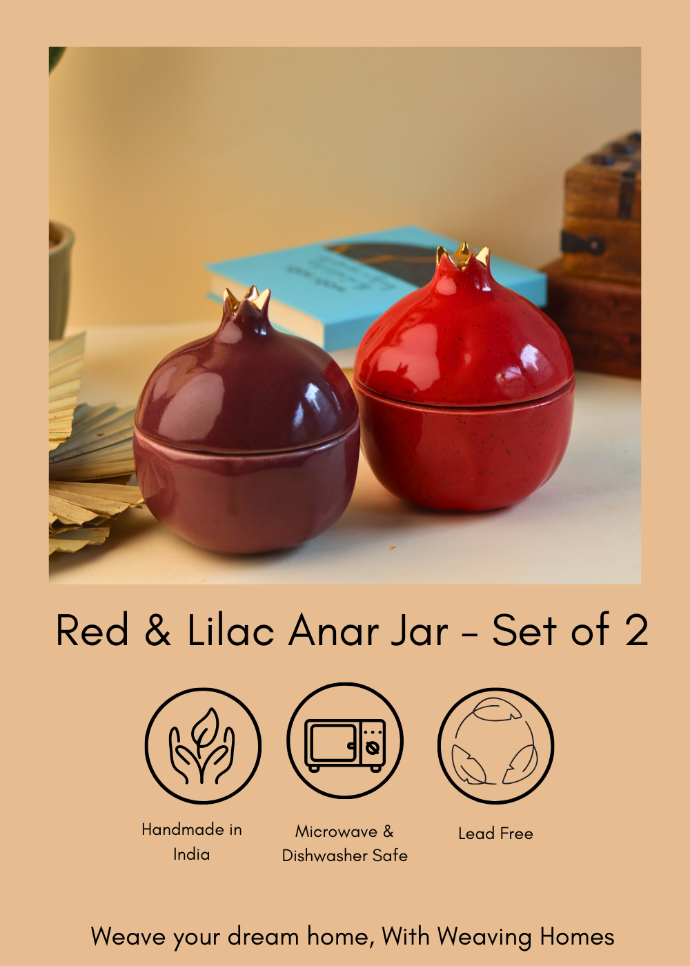 red & lilac anar jar handmade in india 