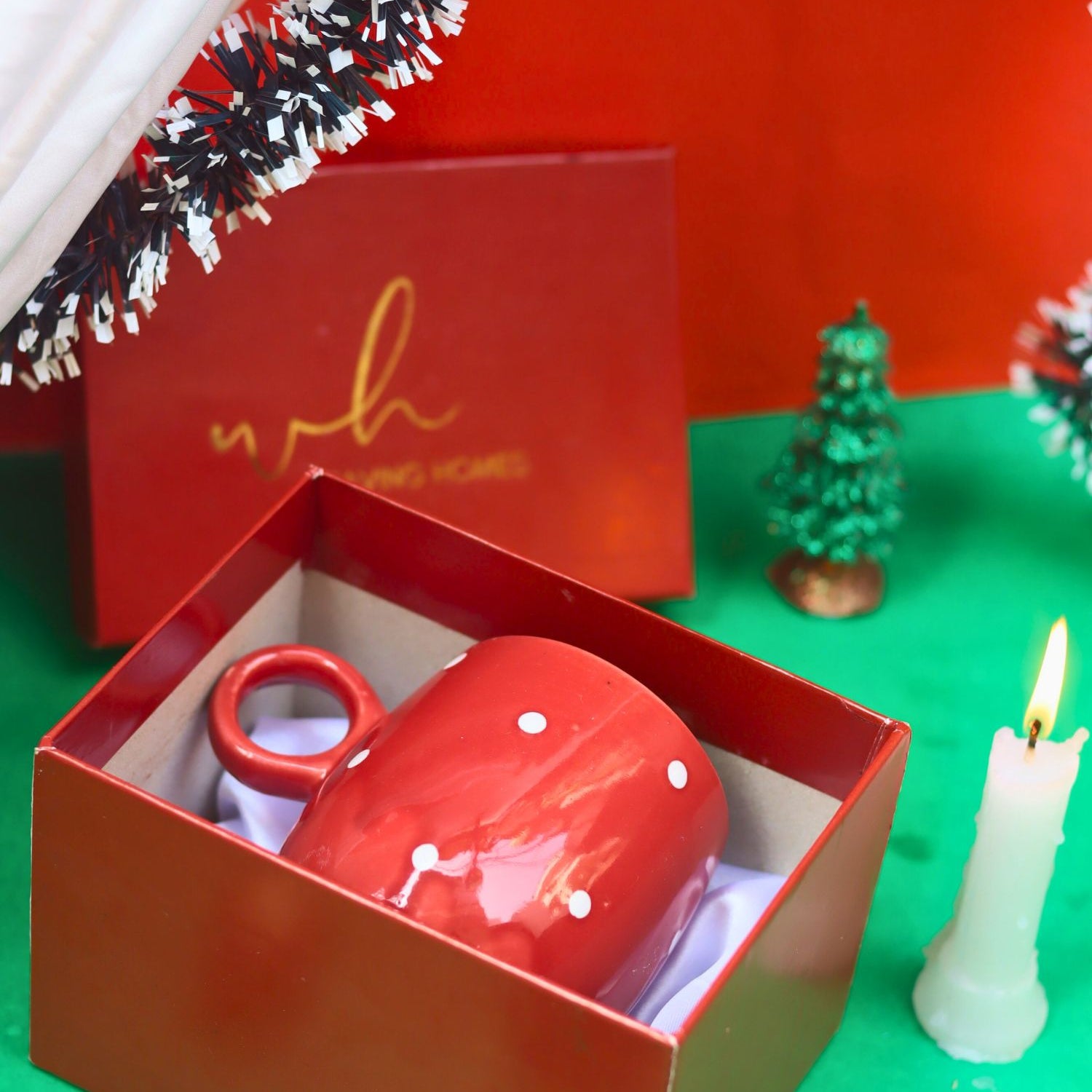 handmade Christmas Cuddle Mug - Red Polka in a Gift Box
