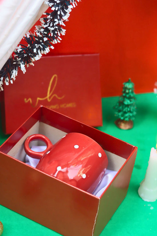 handmade Christmas Cuddle Mug - Red Polka in a Gift Box