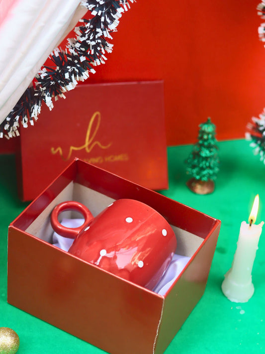 handmade Christmas Cuddle Mug - Red Polka in a Gift Box