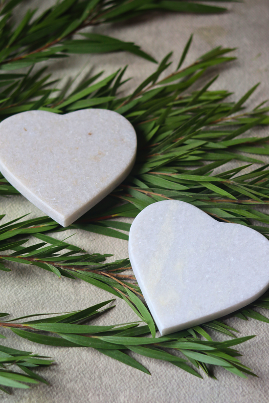 Two marble heart coasters 