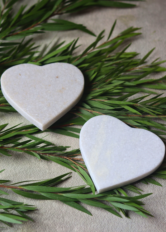 Two marble heart coasters 