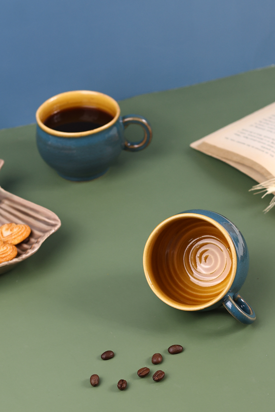 Greyish blue & mustard mugs 