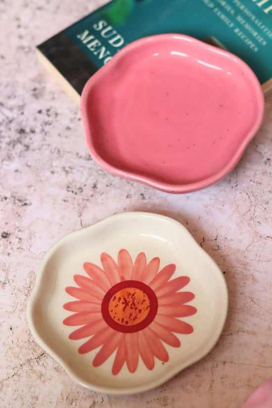 Salmon Pink & Flower Handmade Dessert Plate with premium quality material