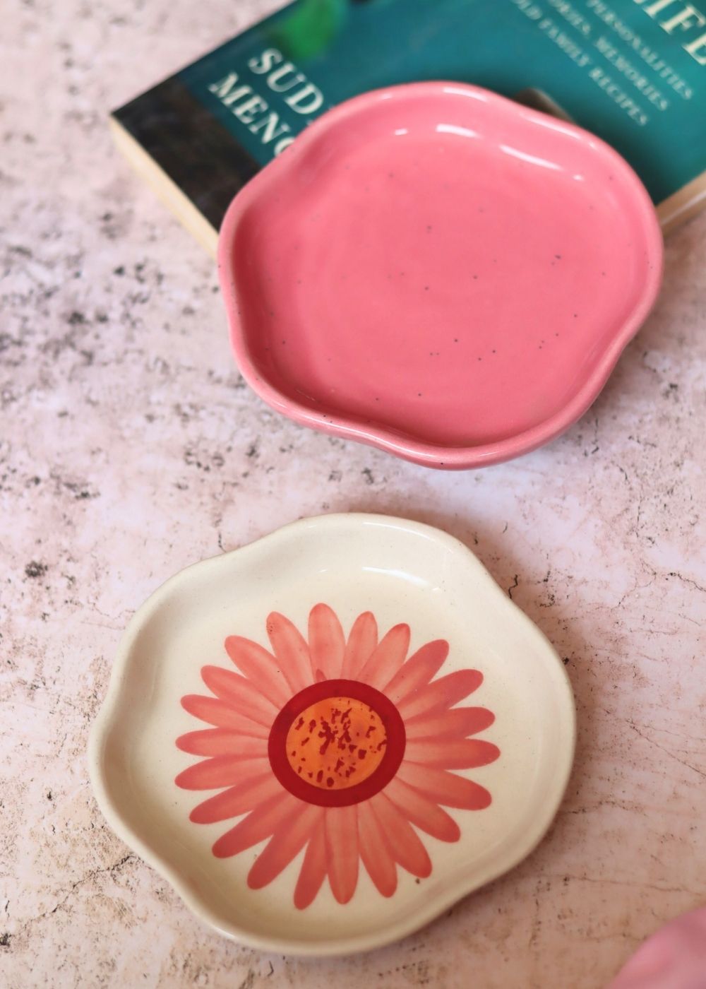 Salmon Pink & Flower Handmade Dessert Plate with premium quality material