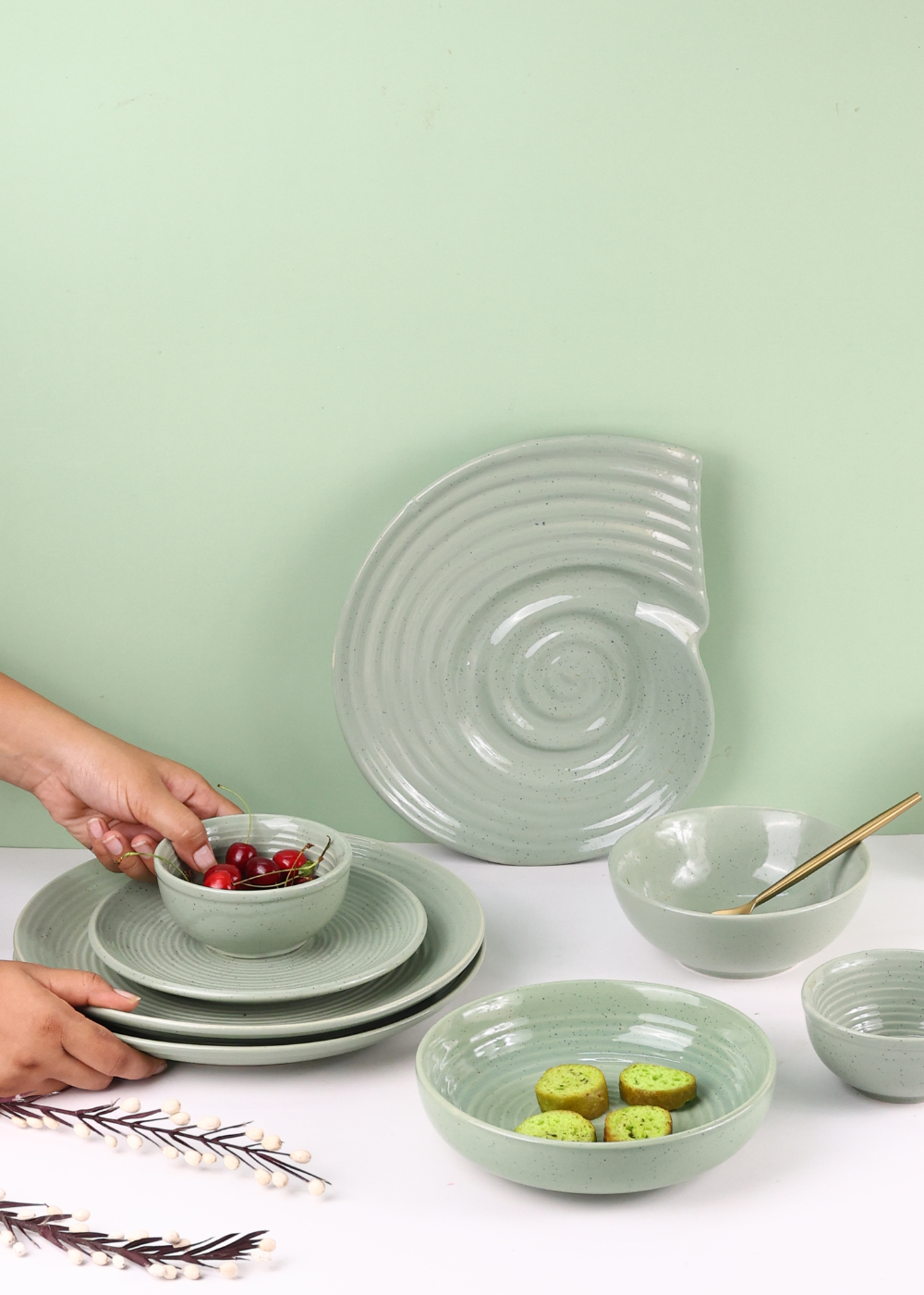 Table for one - sage green dinnerset