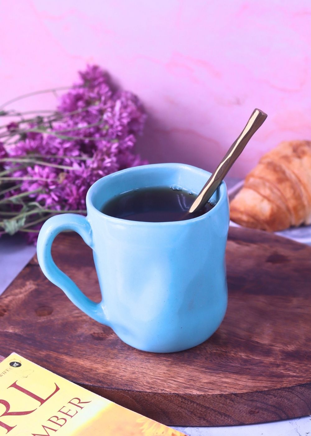 Turquoise Wavy Mug made by ceramic