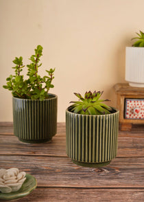 handmade ribbed olive green planter