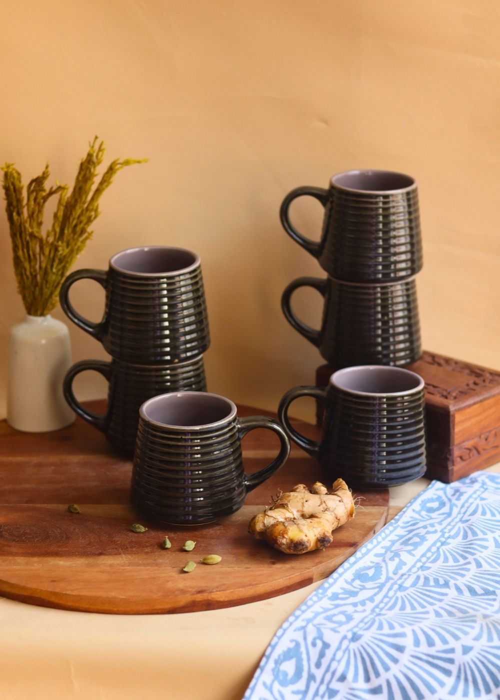 Glossy Black Coffee Mug - Set of 6 handmade in india