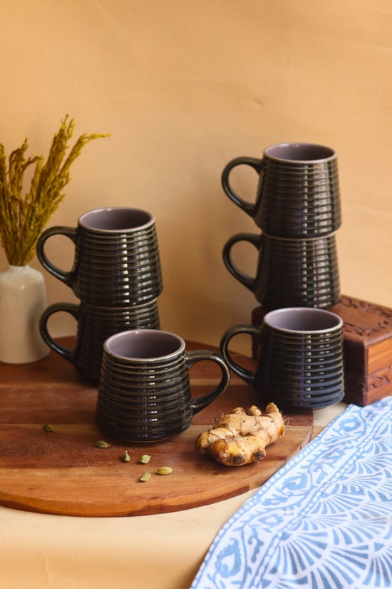 Glossy Black Coffee Mug - Set of 6 handmade in india