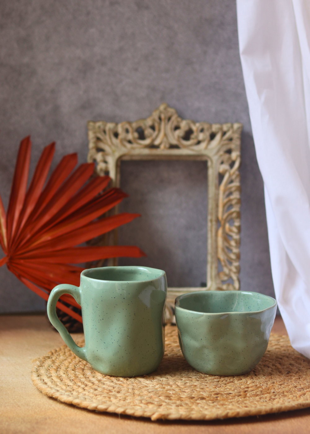 Kitchenware coffee mug & bowl sage green color
