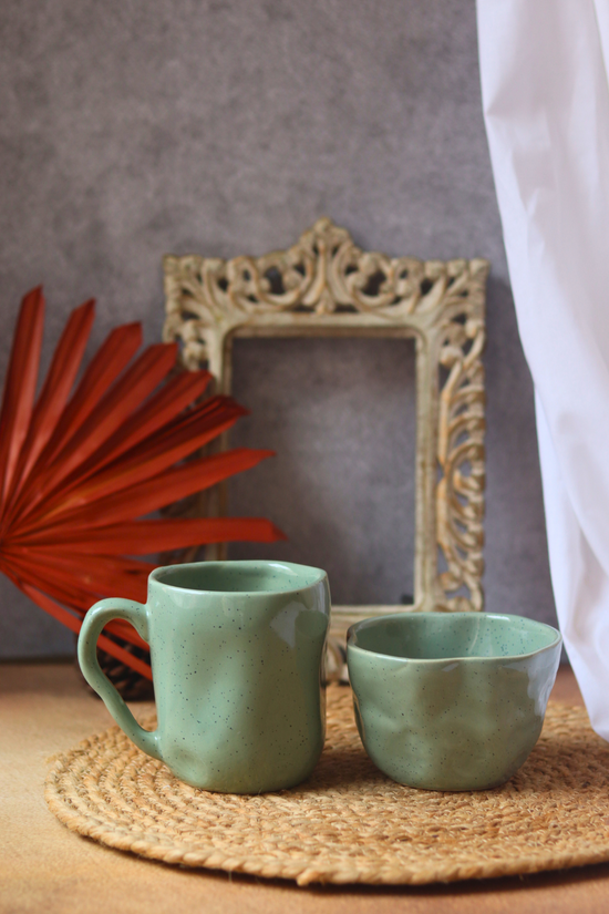 Kitchenware coffee mug & bowl sage green color