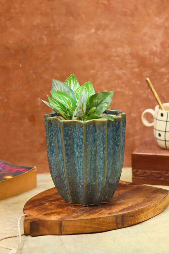Lotus Planter - Metallic Blue with premium quality material