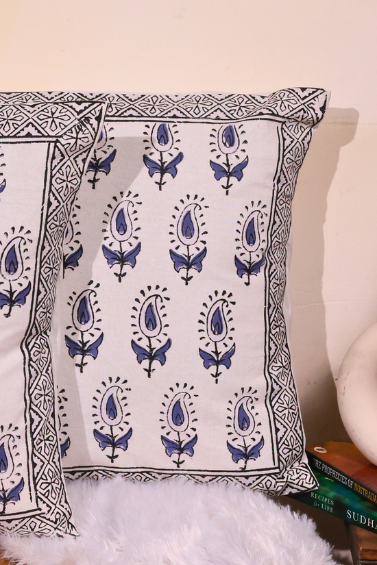 Cotton blue & white cushion cover