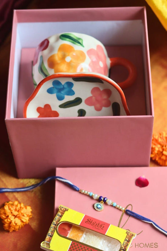 Brightday Mug & Brightday handmade Dessert Plate Rakhi Gift Box handmade in India