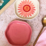 Salmon Pink & Flower Handmade Dessert Plate handmade in India