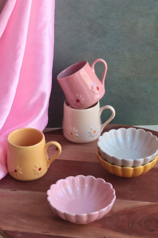 Set of 6 Lily Mug & Flower Ice Cream Bowl (for the price of 5) handmade in india