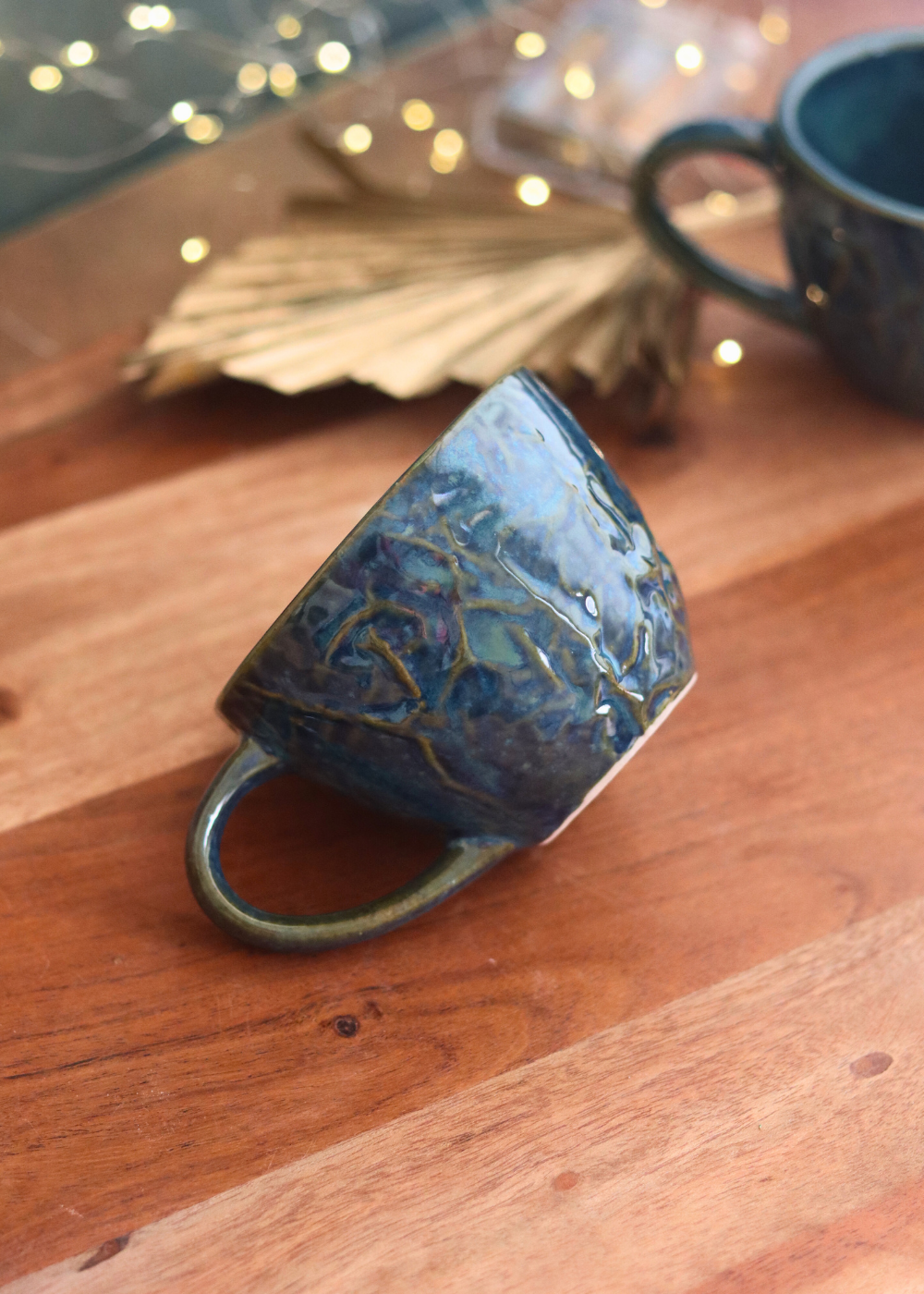 blue textured mug made by ceramic 