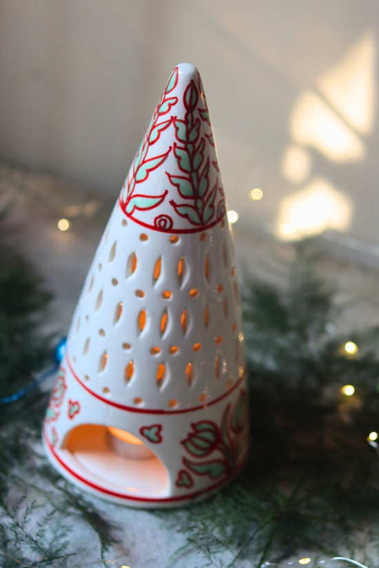 Christmas tree tea light diffuser handmade ceramic 