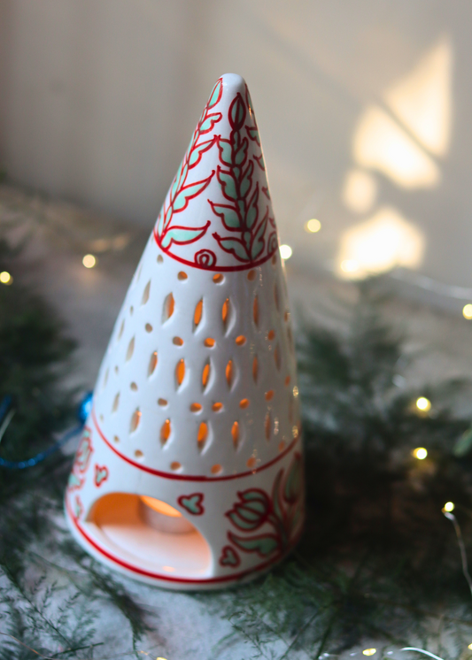 Christmas tree tea light diffuser handmade ceramic 