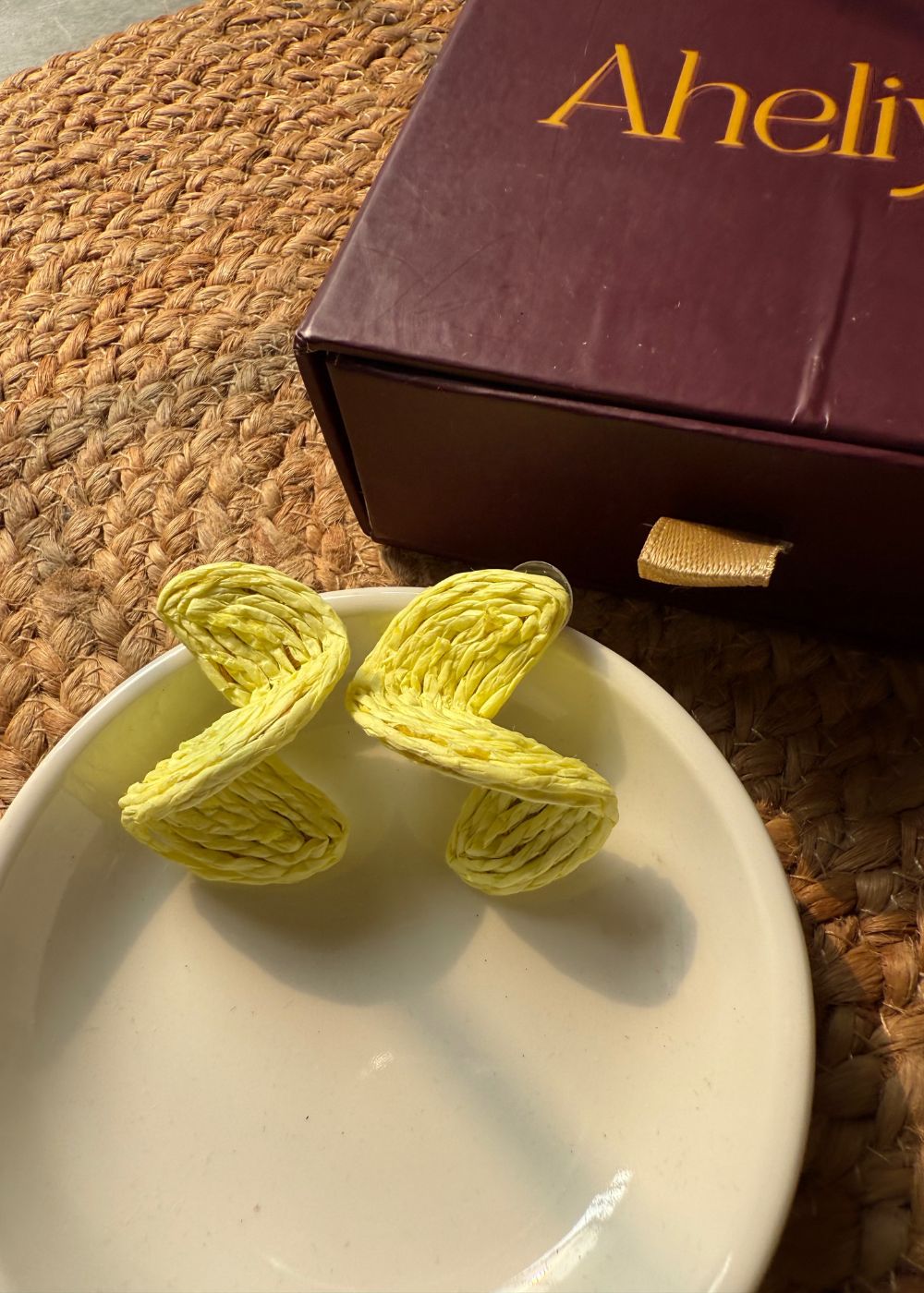 Twisted Fun - Yellow Earrings made by jute handmade in India