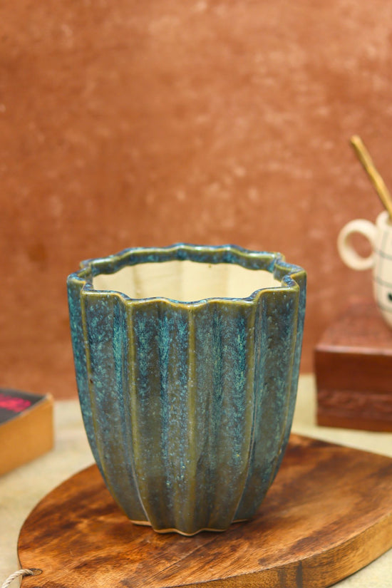 Lotus Planter - Metallic Blue handmade in India