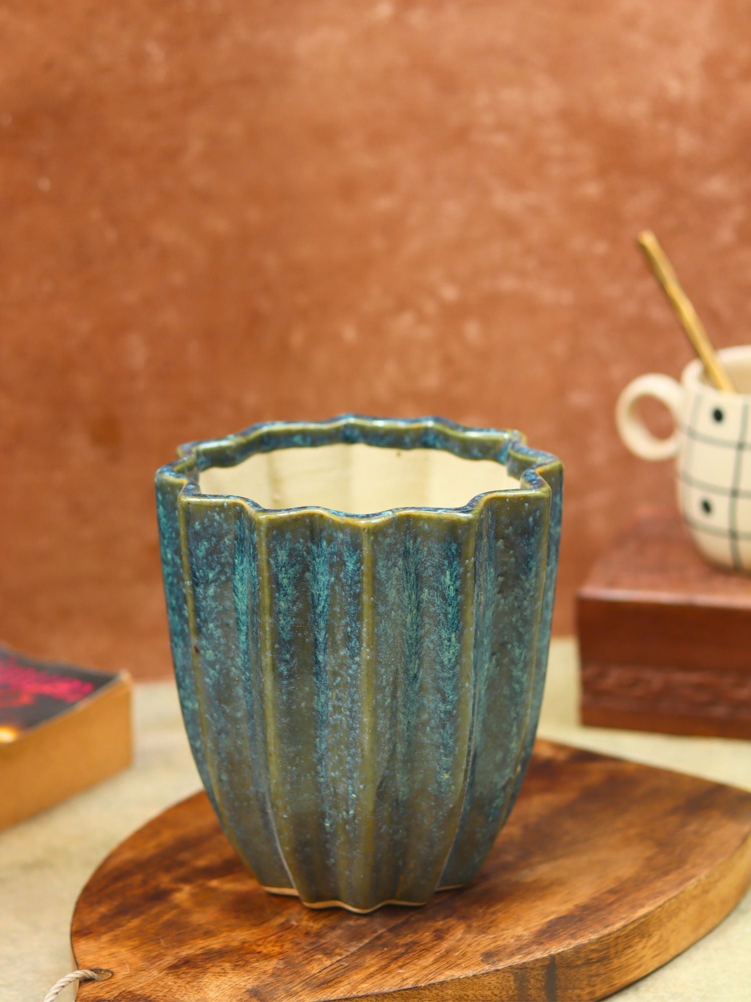 Lotus Planter - Metallic Blue handmade in India