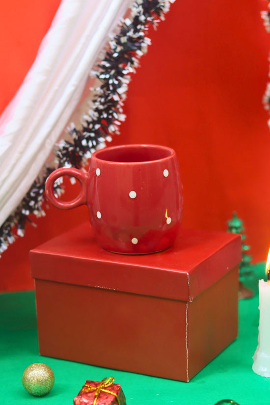 Christmas Cuddle Mug - Red Polka in a Gift Box made by ceramic