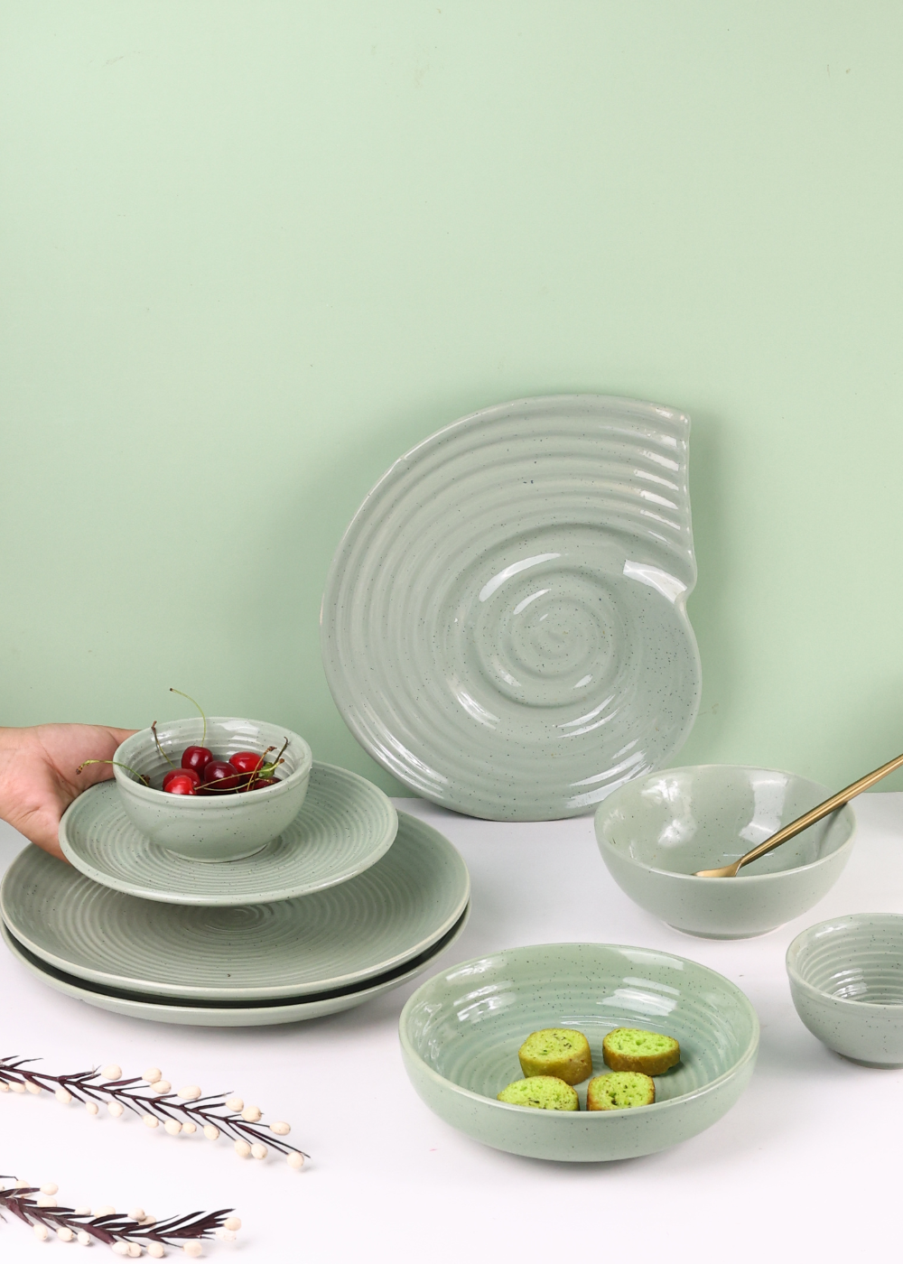 sage green dinner set - table for one