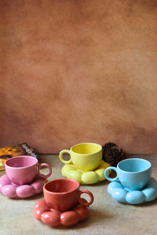 handmade sunflower cup & saucer set of 4 combo