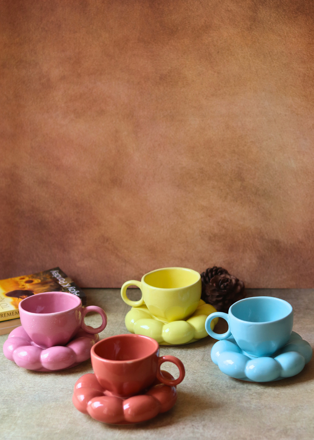 handmade sunflower cup & saucer set of 4 combo