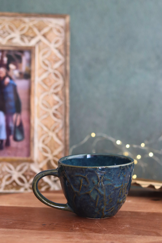 handmade blue textured mug