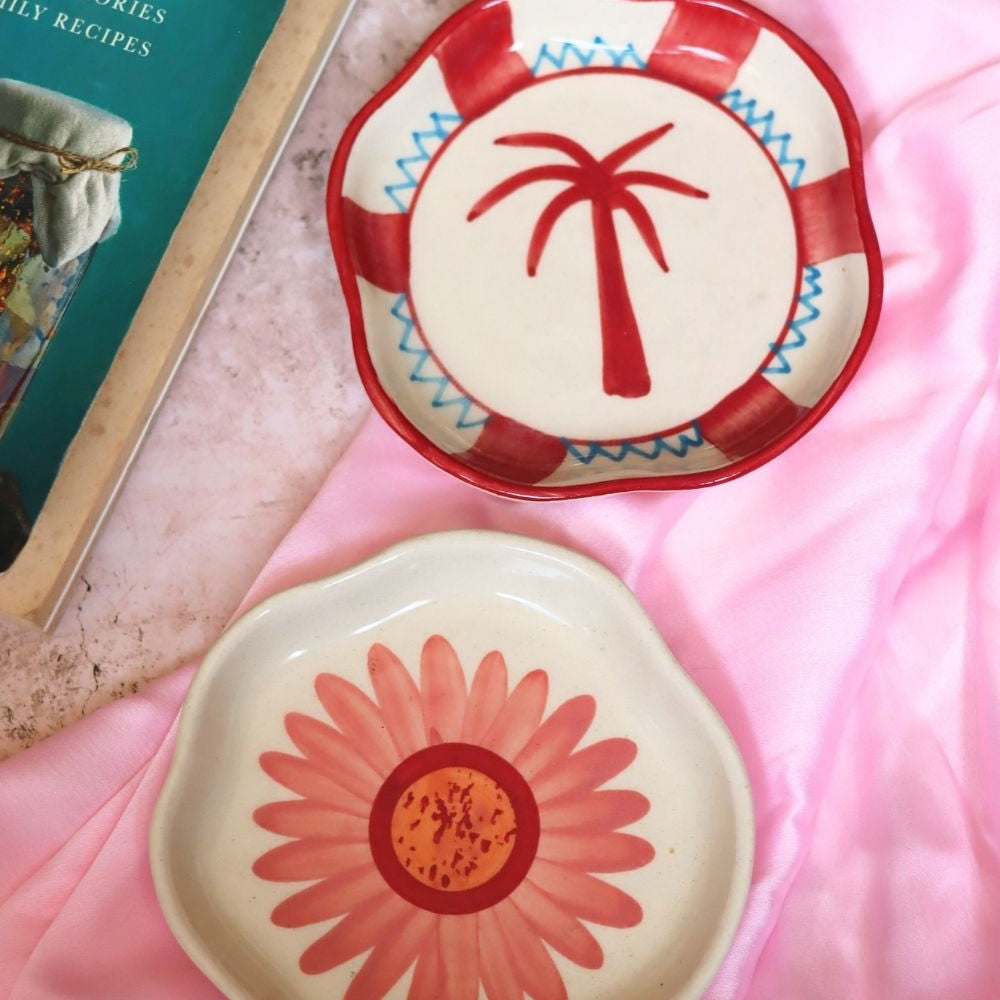 Handmade Palm & Flower Handmade Dessert Plate