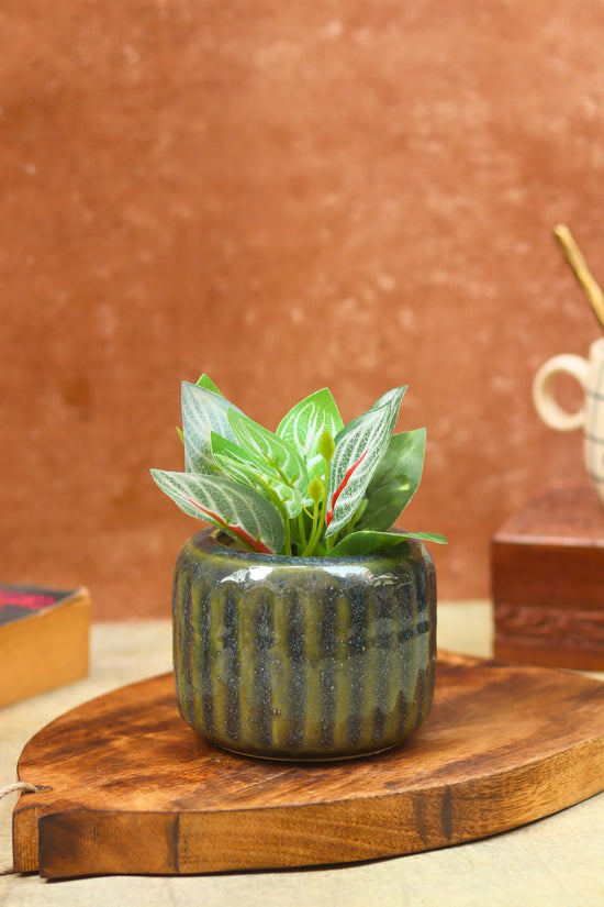 handmade Ribbed Green Planter - Small