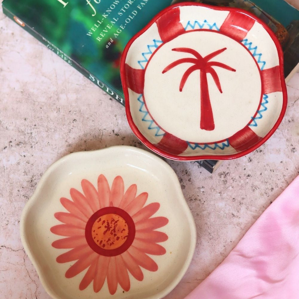 Palm & Flower Handmade Dessert Plate made by ceramic