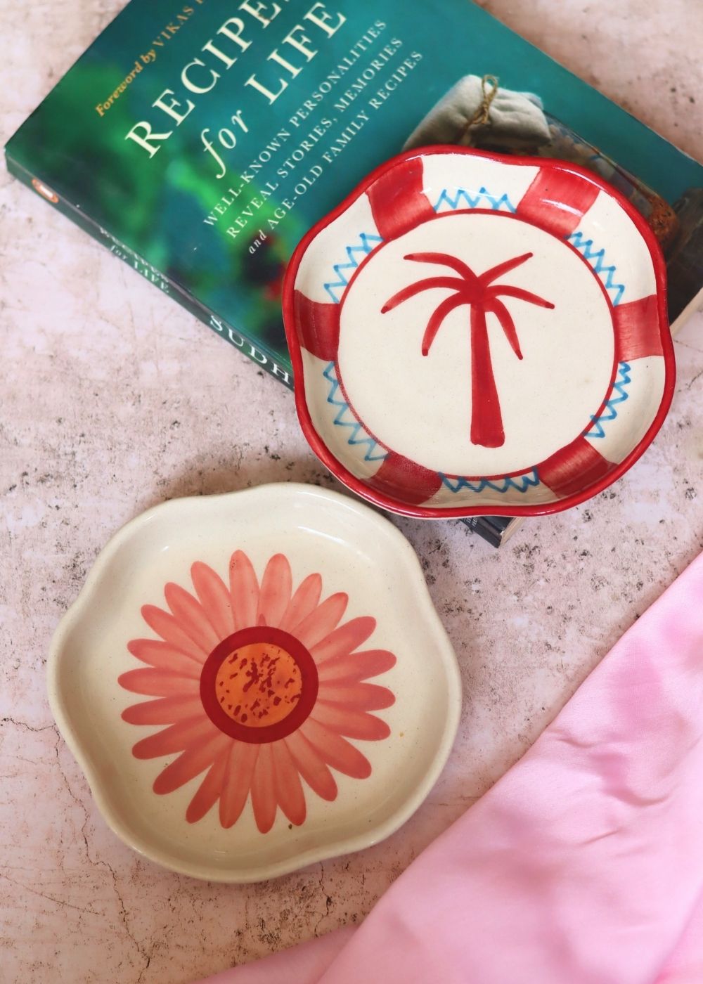 Palm & Flower Handmade Dessert Plate made by ceramic