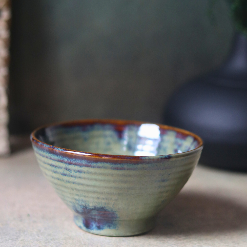 Olive conical ceramic curry bowl