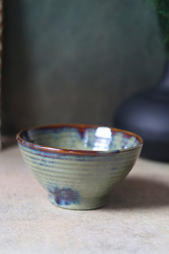 Olive conical ceramic curry bowl