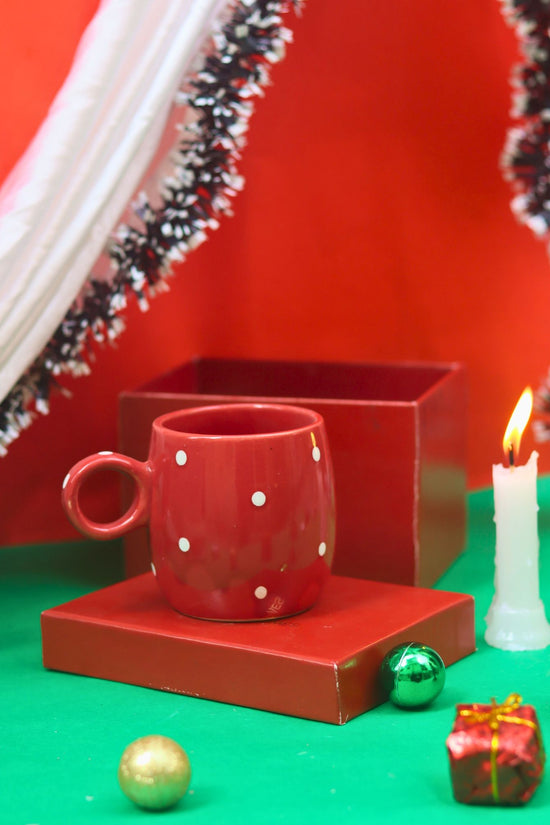 Christmas Cuddle Mug - Red Polka in a Gift Box handmade in India