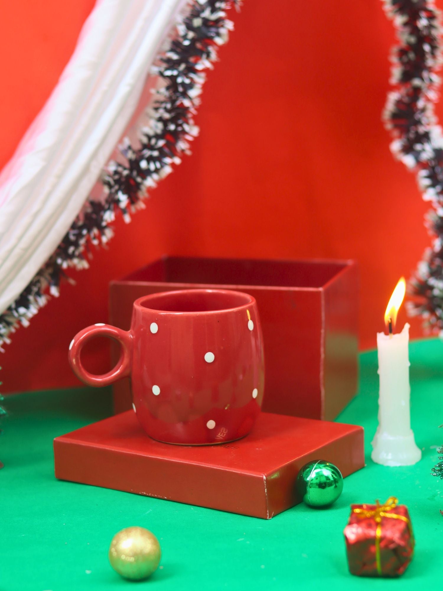 Christmas Cuddle Mug - Red Polka in a Gift Box handmade in India