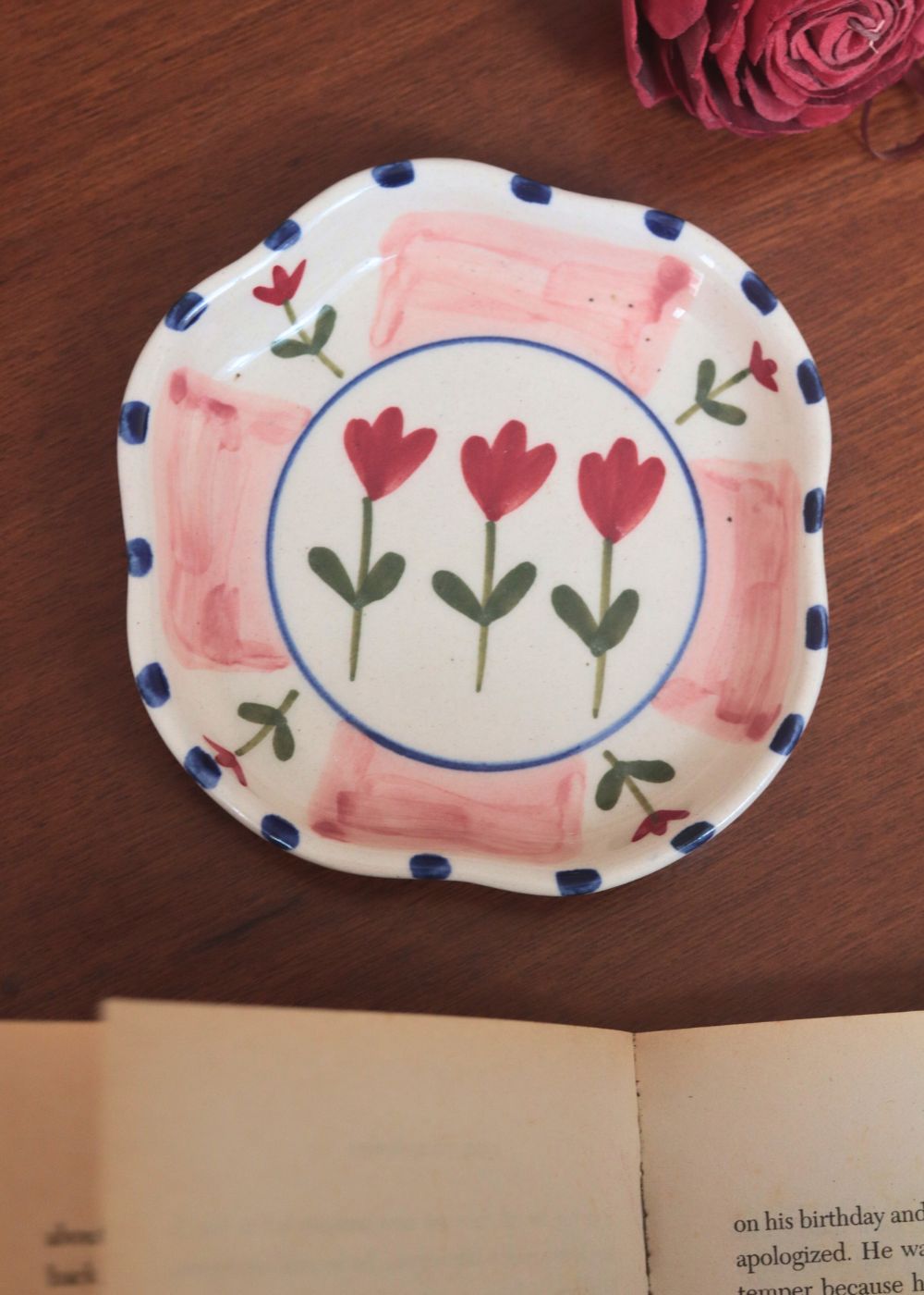 Peony Handmade Dessert Plate made by ceramic