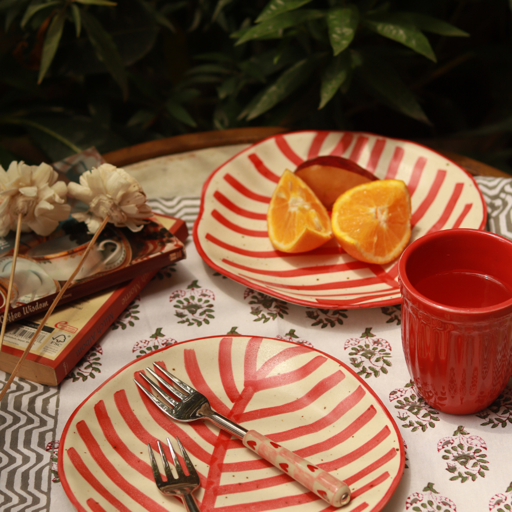 Handmade ceramic red leaf plates 
