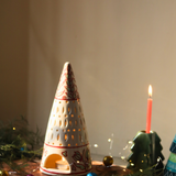 Handmade christmas tree tea light diffuser white & red 