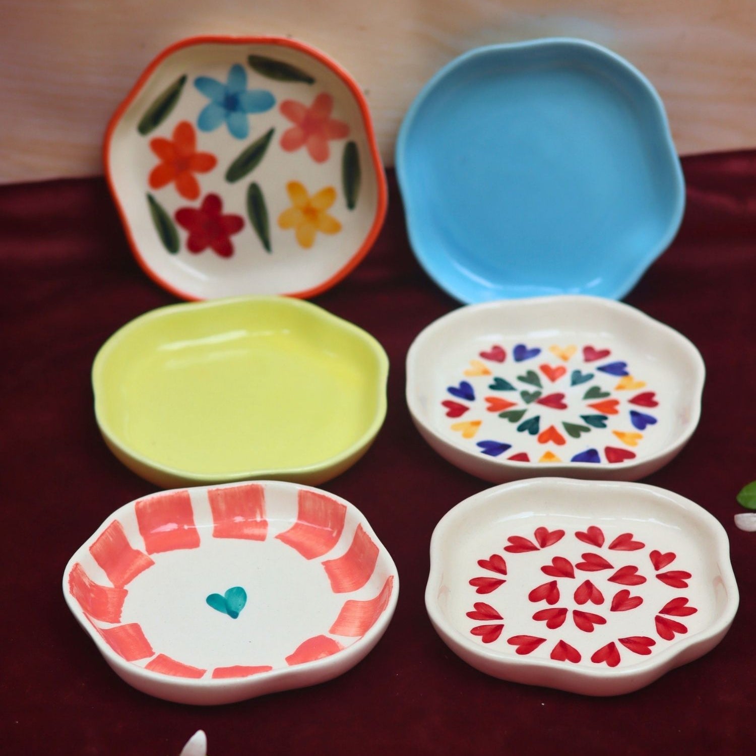 Set of 6 (colorful) handmade dessert plates (For the price of 5) made by ceramic