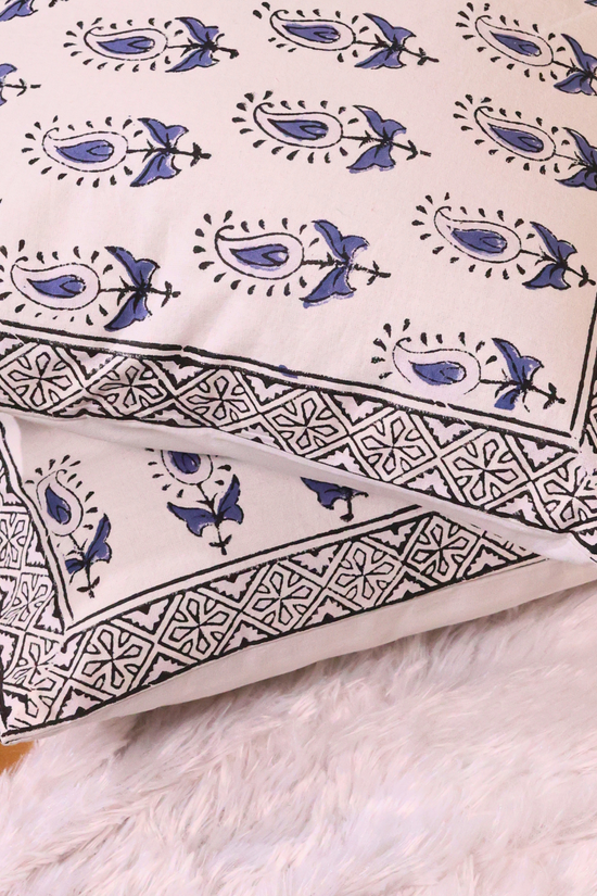 Minimalistic design blue and white print cushion cover