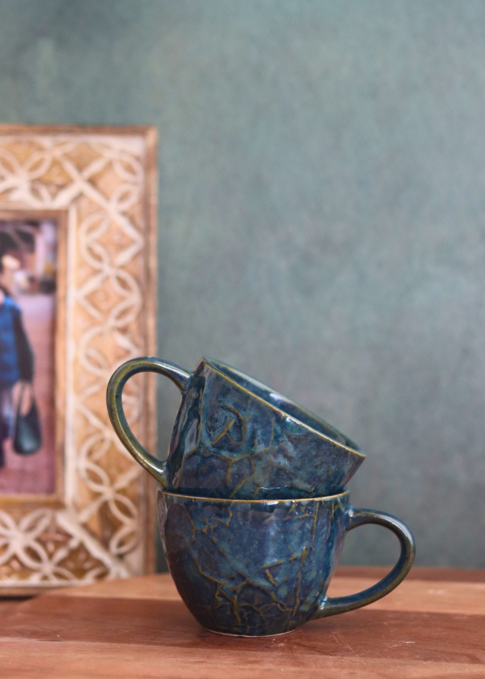 handmade textured mug with premium blue color