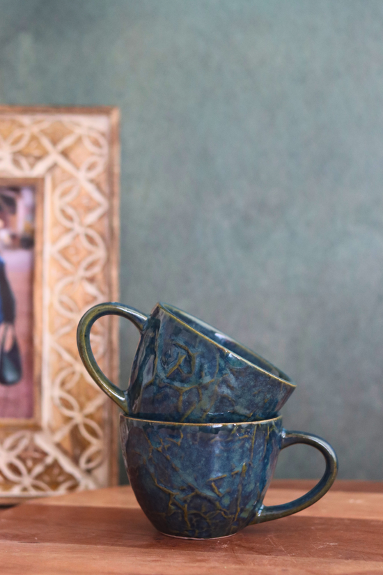 handmade textured mug with premium blue color