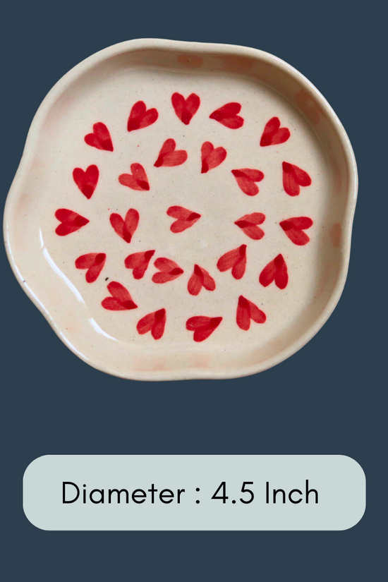 handmade all heart dessert plate with measurement